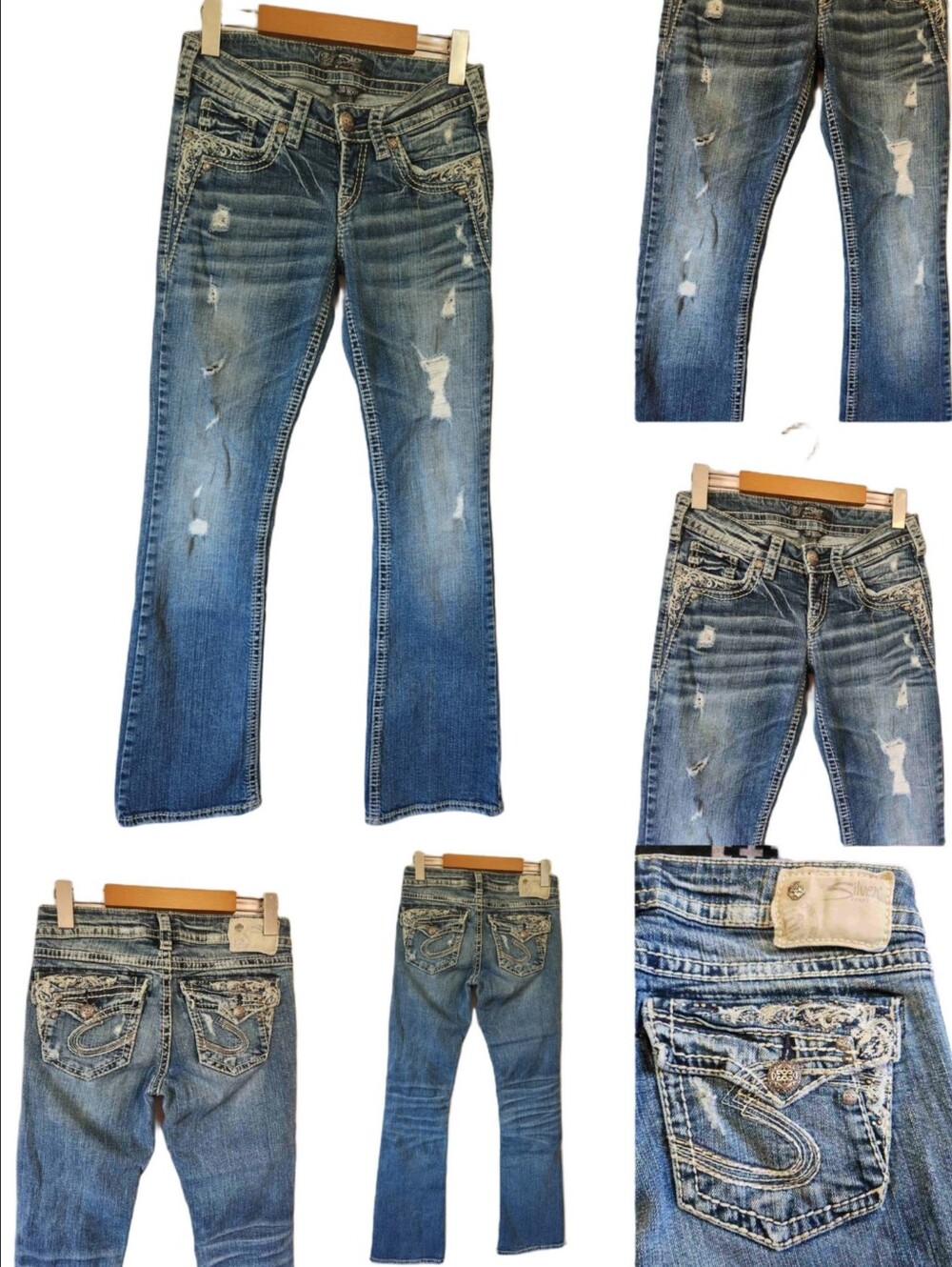​Silver Jeans Co. Tuesday Low Boot W25 L31 Distressed Bling Pocket EUC